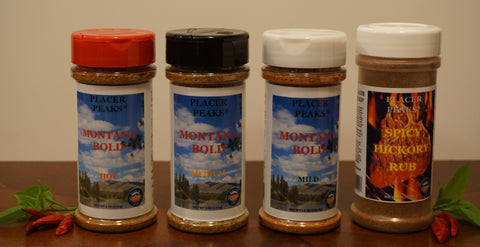 MONTANA BOLD-Mild, Medium, and Hot Rub and SPICY HICKORY Rub Package